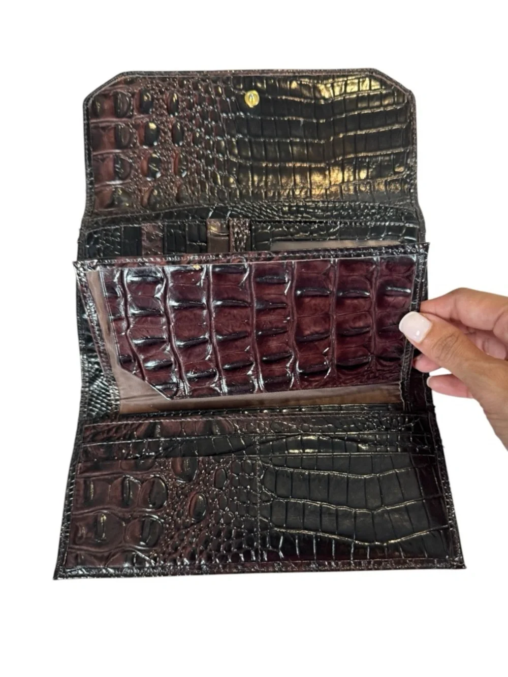Brahmin Dagny Melbourne Croc Embossed Brown Satchel & Wallet Set